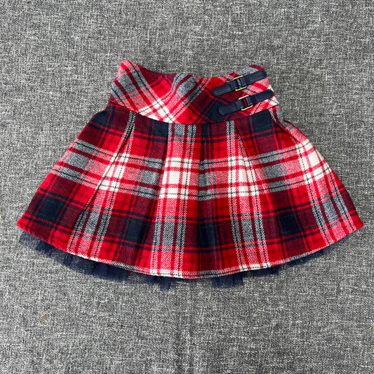 Girls 3-4 Year Red, White & Blue Checked Tartan Style Winter Skirt