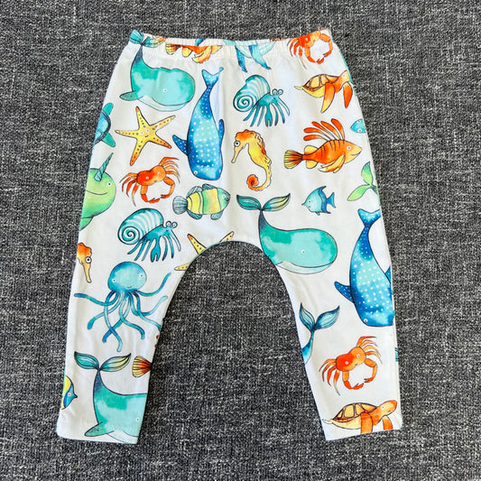 Boys 6-9 Month White Leggings With A Sea Creature Print