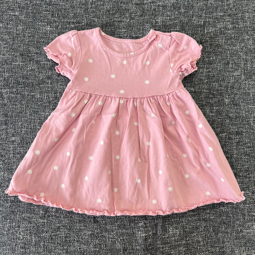 Girls 9-12 Month Pink With White Sport Short Sleeved Summer Jersey Dress