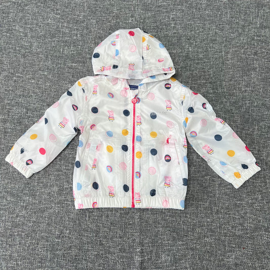 Girls 12-18 Month White "Peppa Pig" Rain Coat With A Peppa Pig And Coloured Spot Pattern NEW