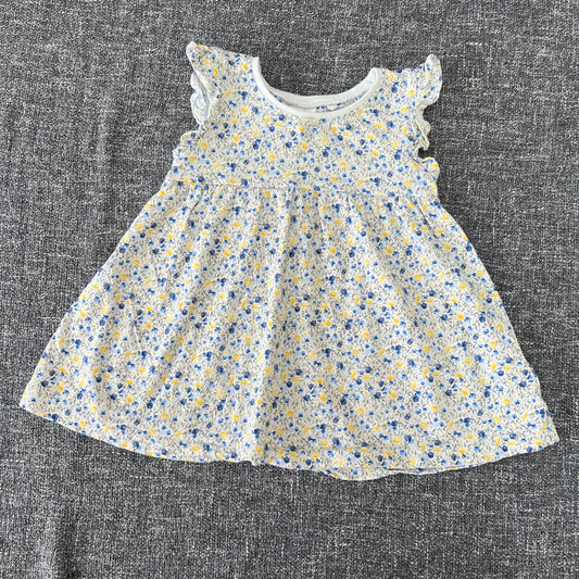 Girls 6-9 Month Blue & Yellow Floral Print Jersey Summer Dress