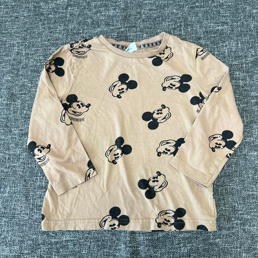 Boys 3-4 Year Brown "Mickey Mouse Print Long Sleeved Top (PIP)