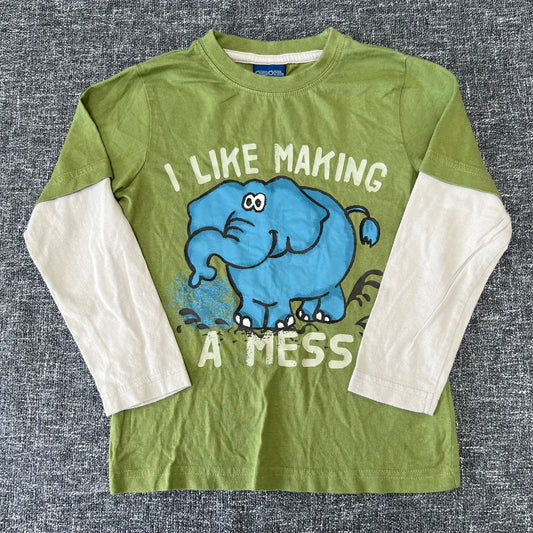 Boys 3-4 Year Green & Cream "I like making a mess" Long Sleeved Top