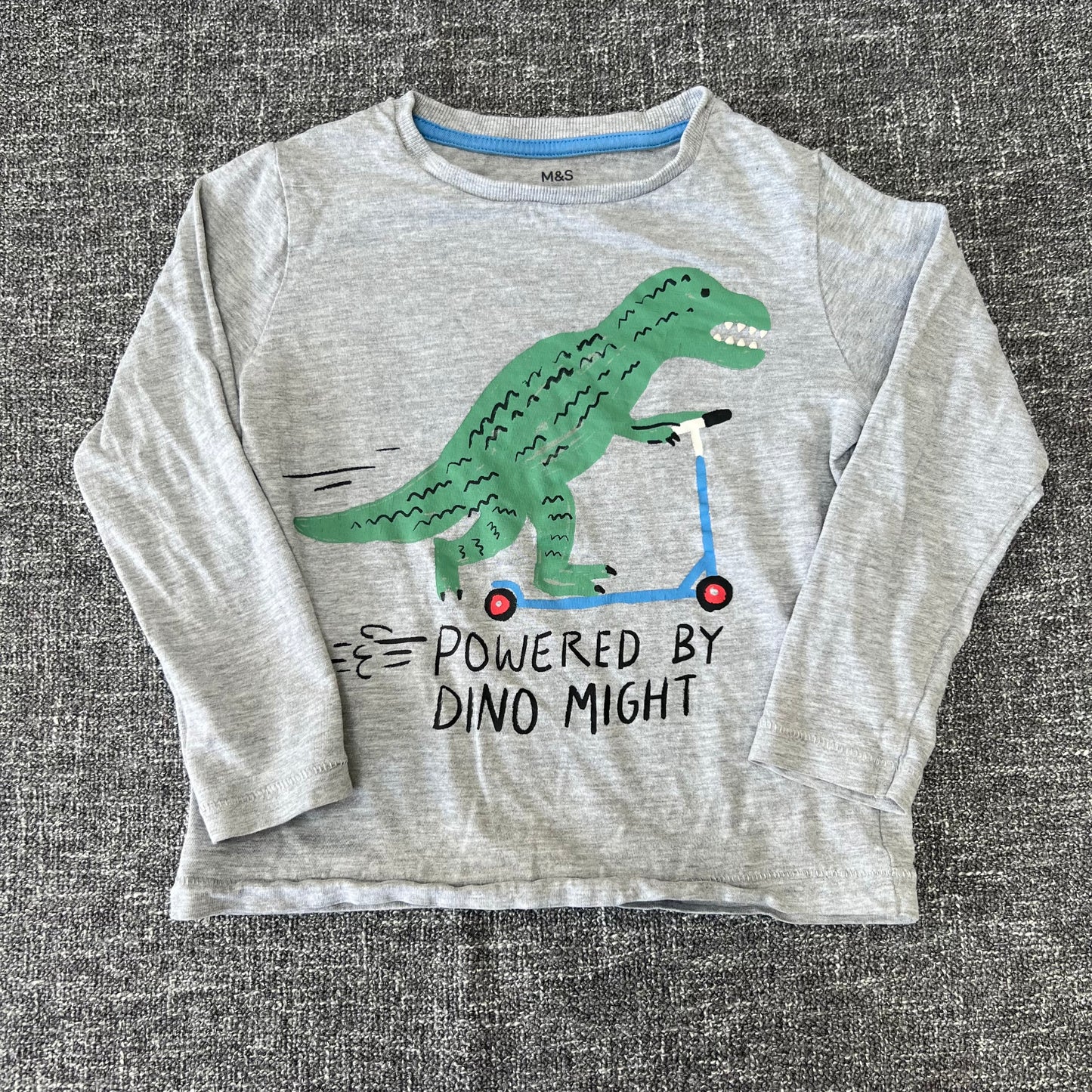 Boys 3-4 Year Grey "Powered By Dino Mite" Long Sleeved Top