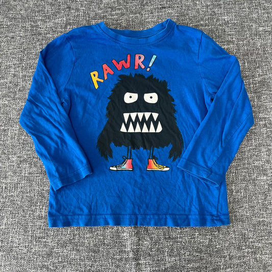 Boys 3-4 Year Blue "RAWR!" Monster Long Sleeved Top