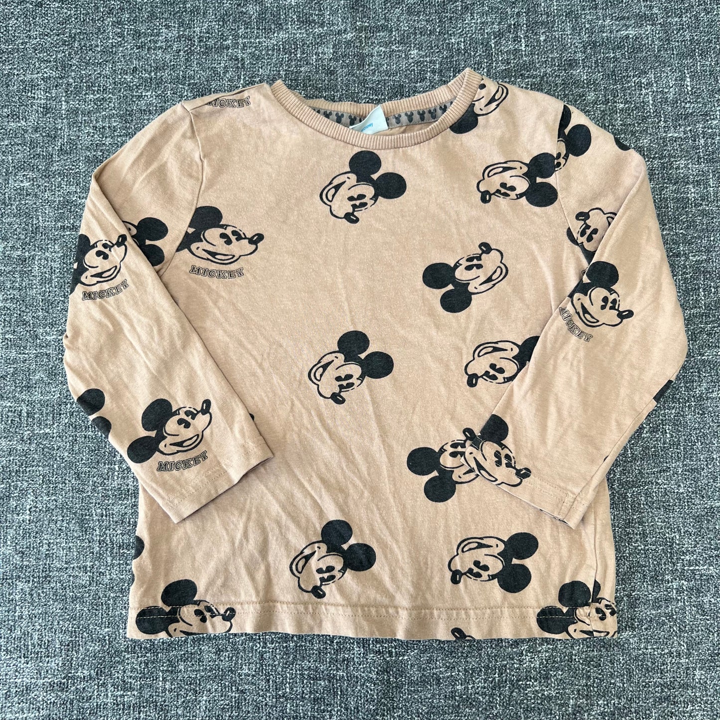 Boys 3-4 Year Beige "Mickey Mouse" Print Long Sleeved Top