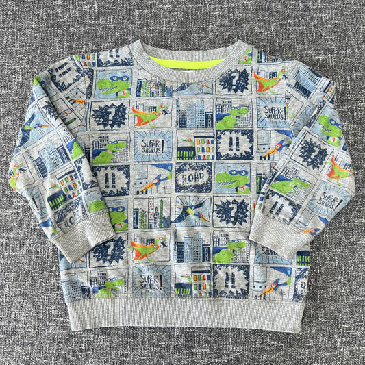 Boys 3-4 Year Grey "Super-saurus" Comic Strip Jumper