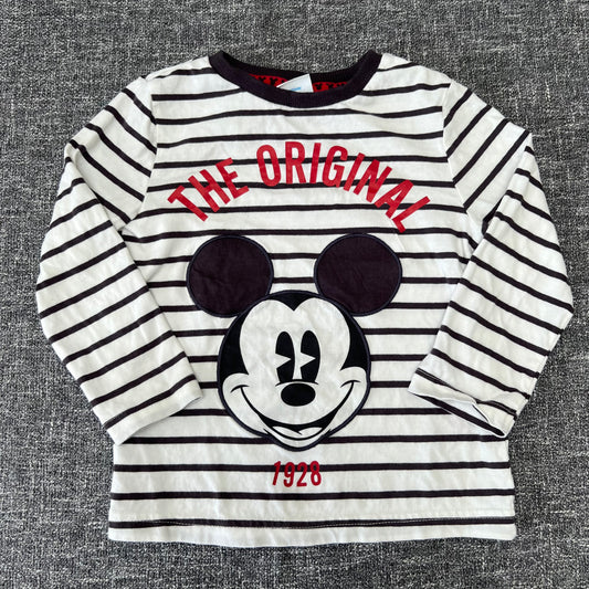 Boys 3-4 Year White & Grey Striped "The Original 1928" Mickey Mouse Long Sleeved Top