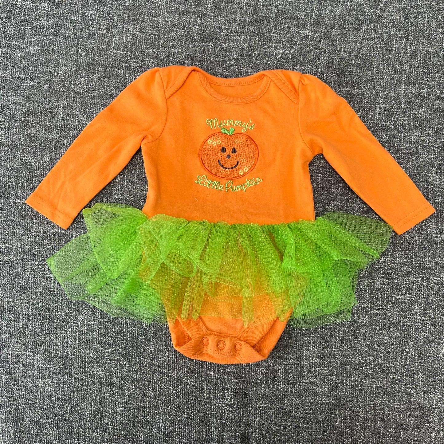 Girls 3-6 Month Orange "Mummy's Little Pumpkin" Long Sleeved Bodysuit Dress (PIP)