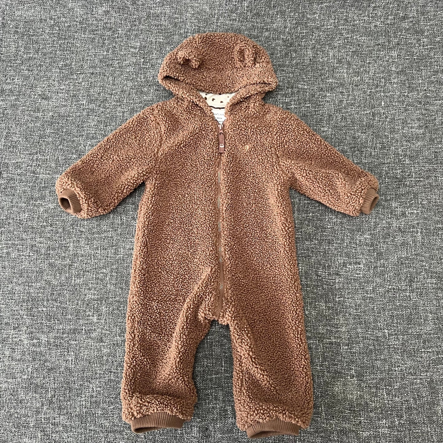 Boys 9-12 Month Brown Textured Pram Suit With Hood