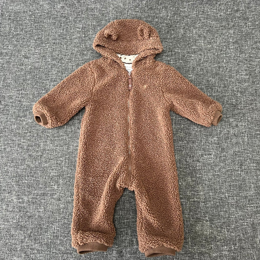 Boys 9-12 Month Brown Textured Pram Suit With Hood