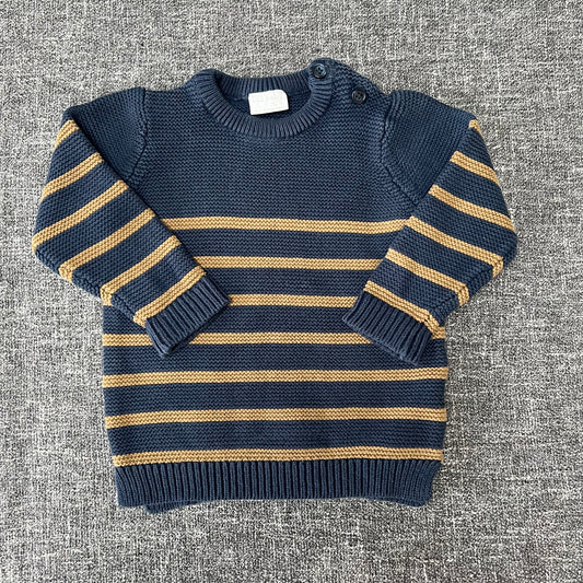 Boys 9-12 Month Blue & Brown Striped Knitted Jumper