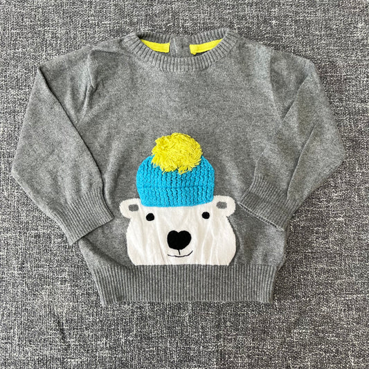 Boys 9-12 Month Grey Knitted Polar Bear Jumper