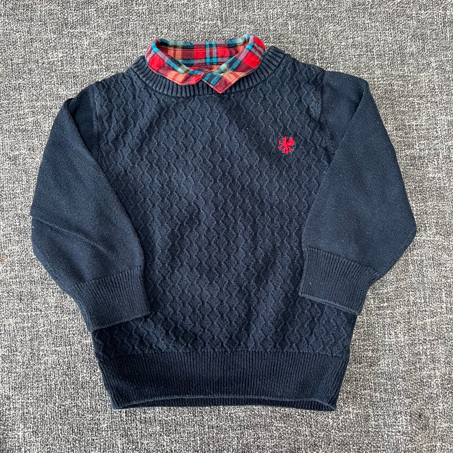 Boys 9-12 Month Navy Blue Cabled Shirt Jumper