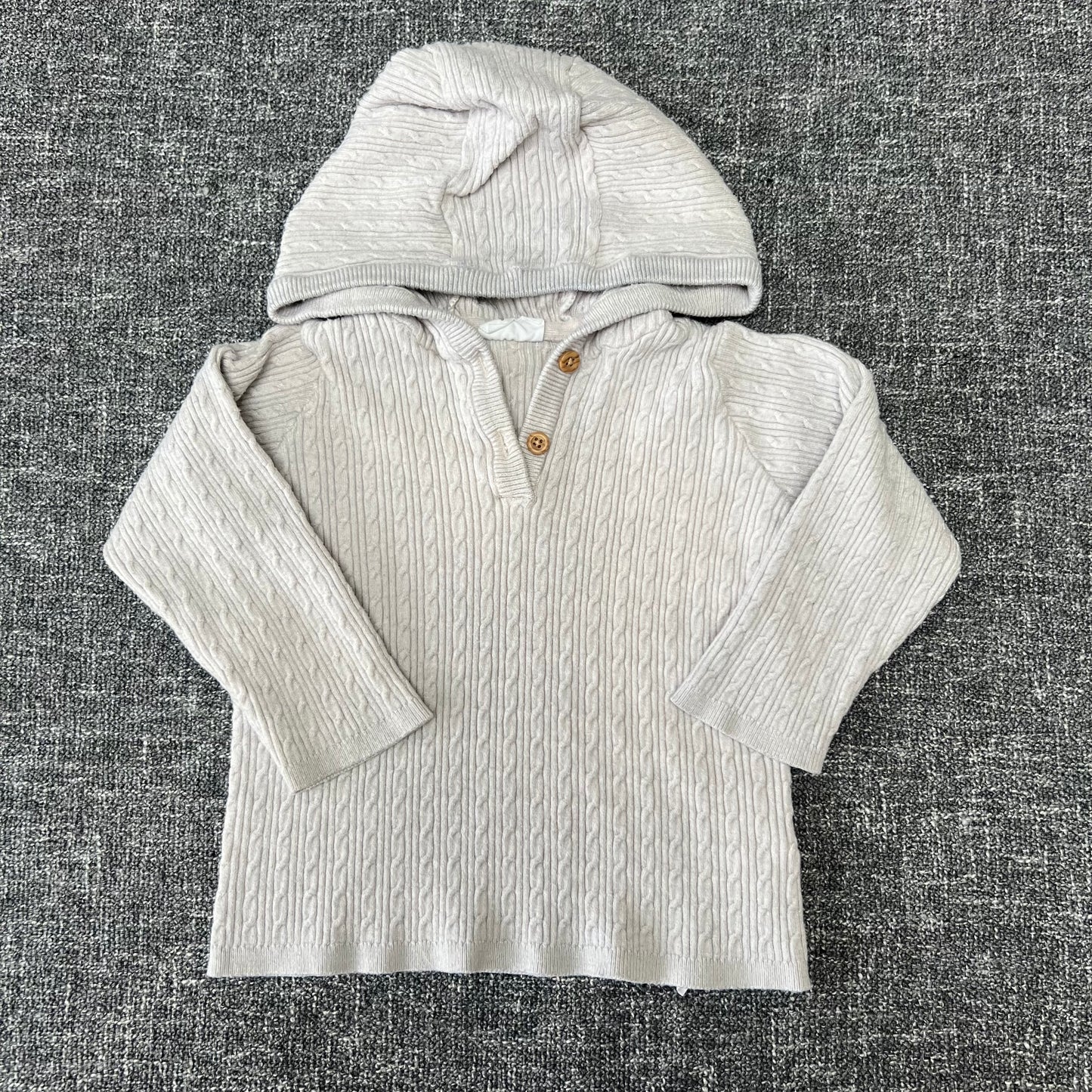 Boys 9-12 Month Grey Cabled Pattered Long Sleeved Hooded Top