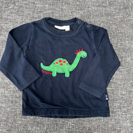 Boys 6-9 Month Blue Long Sleeved Top With Appliquéd Dinosaur