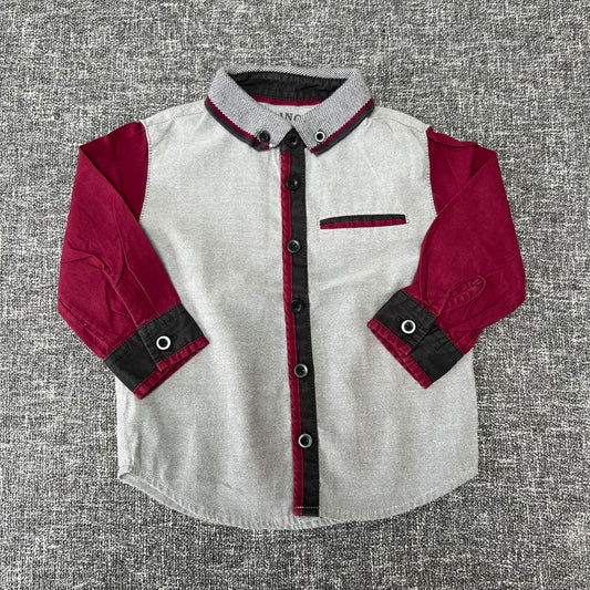 Boys 9-12 Month Grey & Burgundy Long Sleeved Shirt