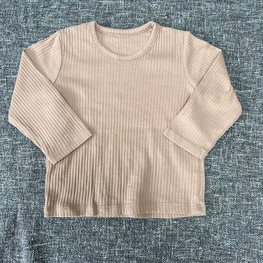 Boys 9-12 Month Beige Ribbed Long Sleeved Top