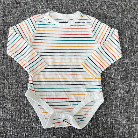 Boys 9-12 Month White With Multicoloured Stripes Long Sleeved Bodysuit