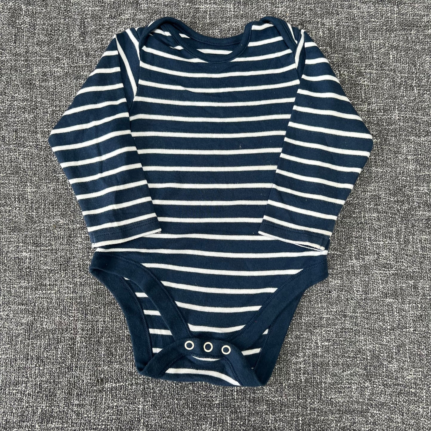 Boys 9-12 Month Navy Blue & White Striped Long Sleeved Bodysuit