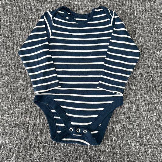 Boys 9-12 Month Navy Blue & White Striped Long Sleeved Bodysuit