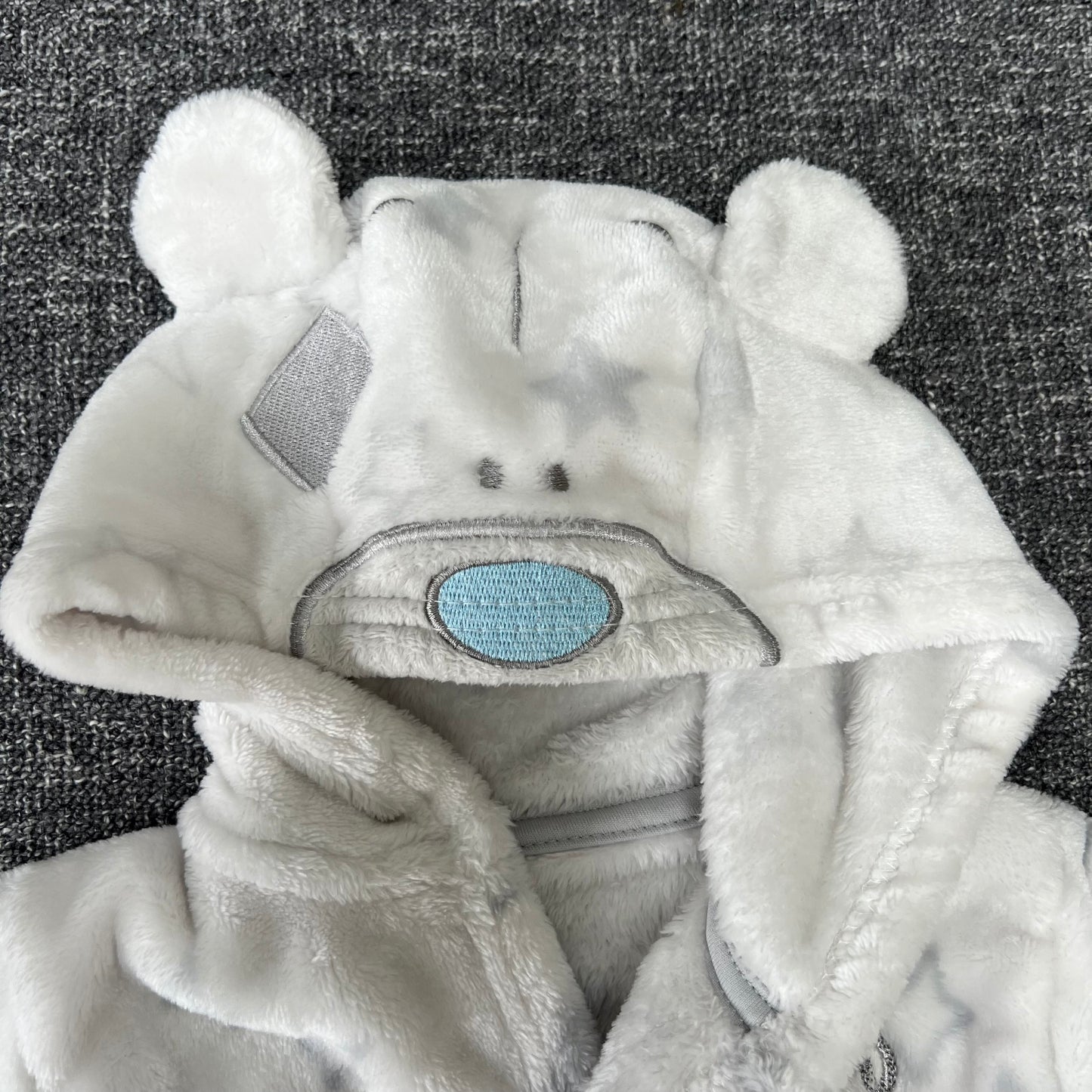 Boys 9-12 Month White & Grey "Tiny Tatty Ted" Dressing Gown With Hood