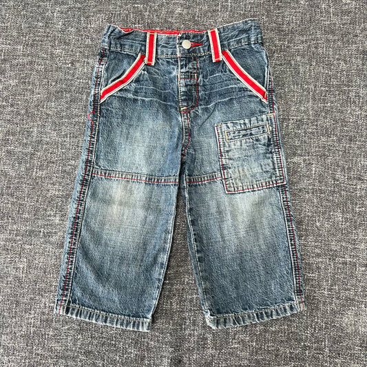 Boys 9-12 Month Blue Denim Jeans With Red Trim. (PIP)