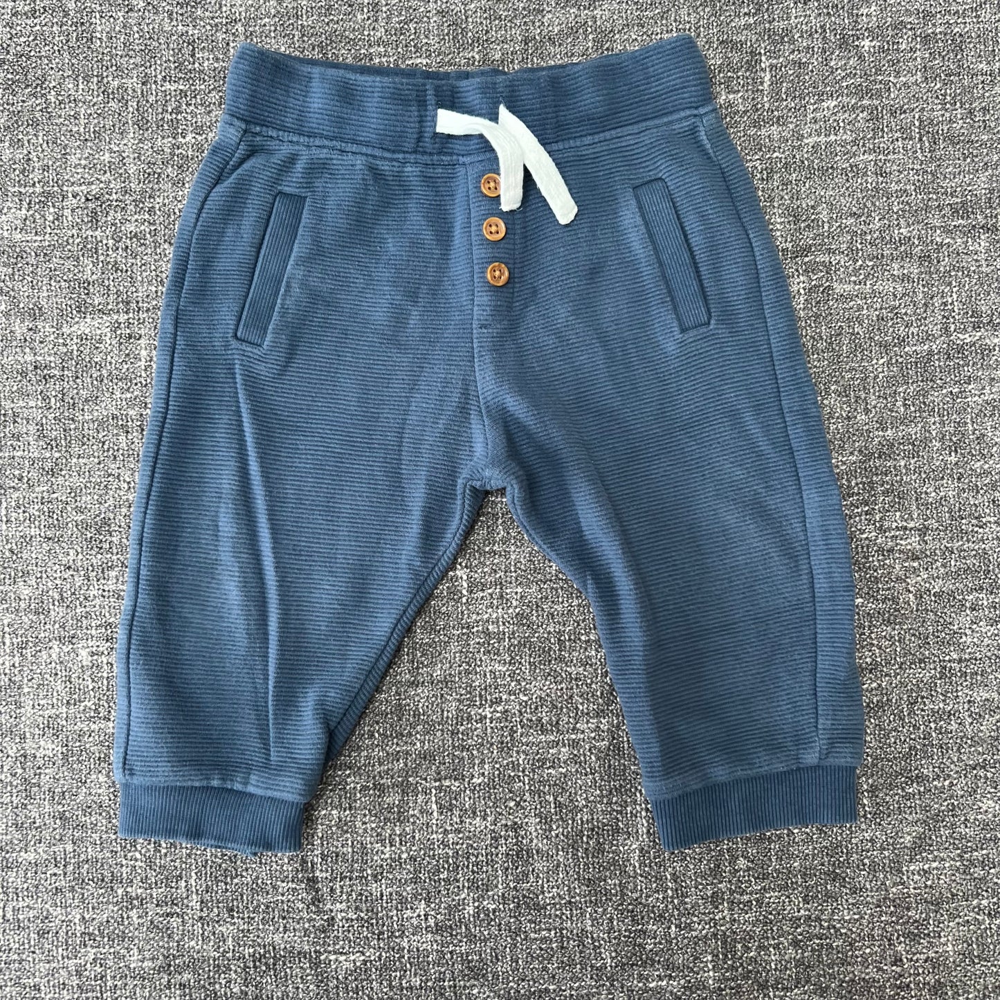 Boys 9-12 Month Blue Ribbed Joggers With Button Detail