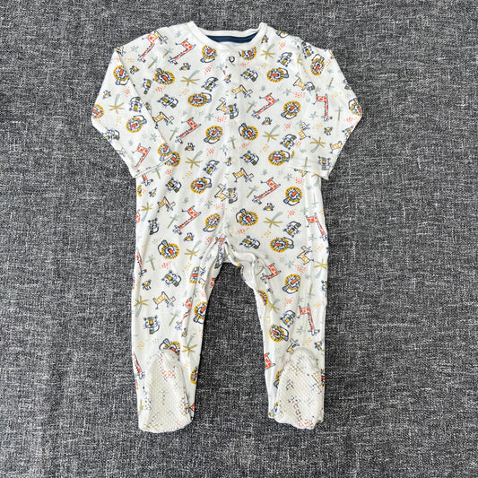 Boys 9-12 Month Cream Sleepsuit With Safari Animal Print