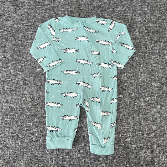 Boys 9-12 Month Green Crocodile Print Sleepsuit