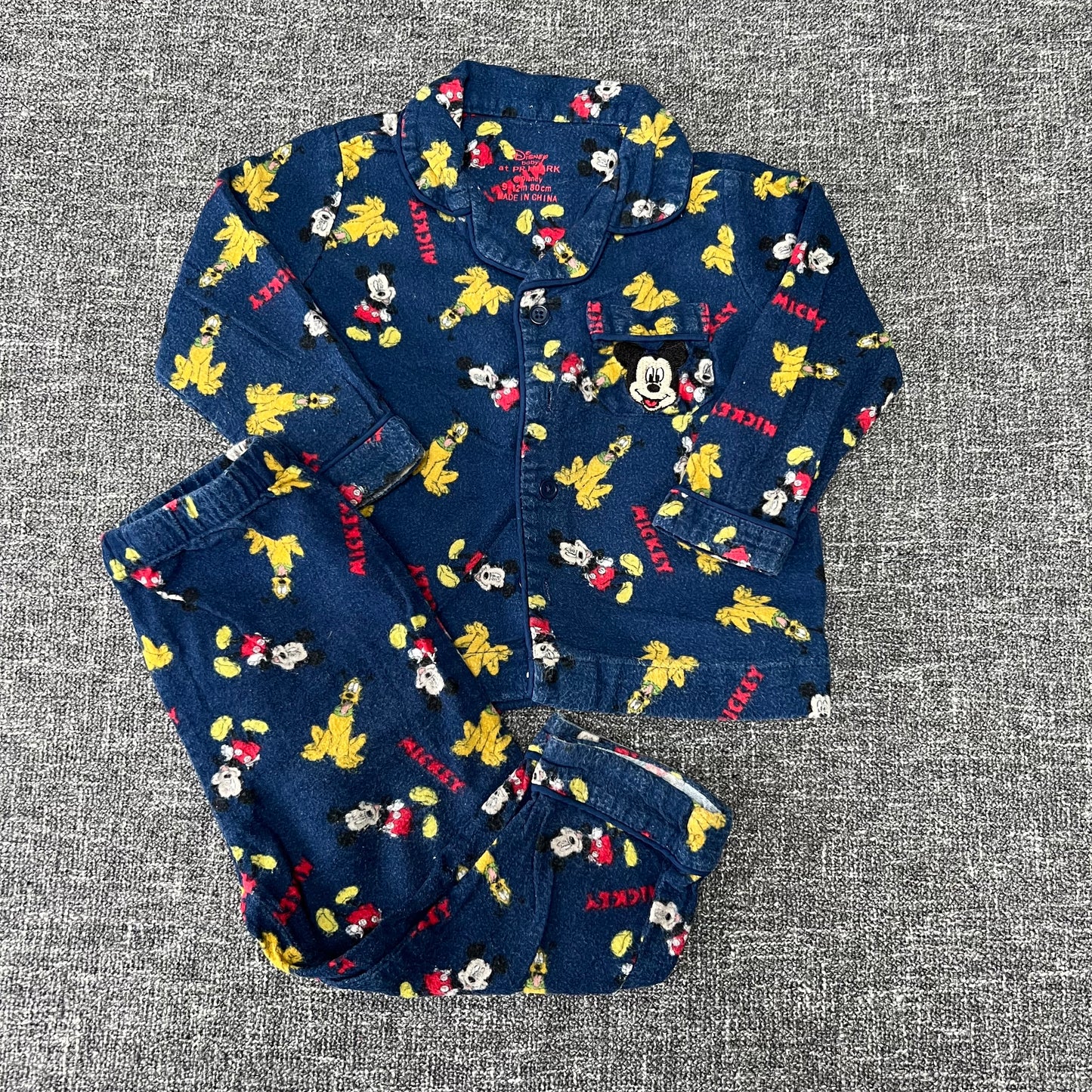 Boys 9-12 Month Blue Disney Mickey Mouse Print Brushed Cotton Pjs