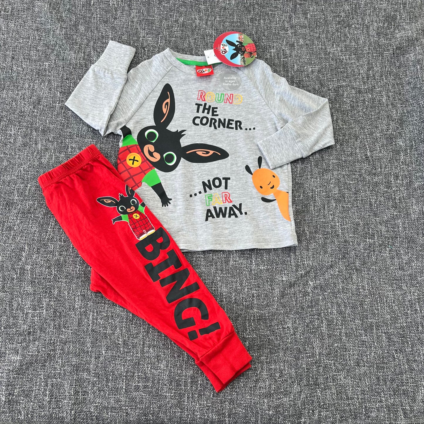 Boys 12-18 Month Grey & Red "Bing! Round The Corner Not Far Away" Pjs