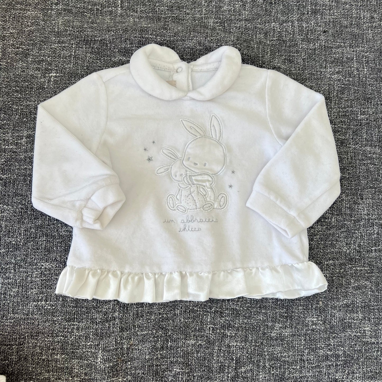 Girls 6-9 Month White Velour Long Sleeved Top