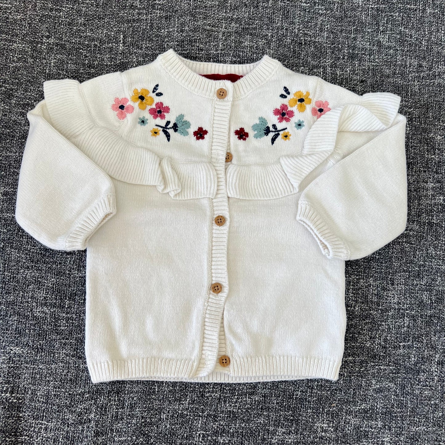 Girls 6-9 Month Cream Knitted Cardigan With Embroidered Flowers