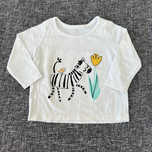 Girls 6-9 Month White Long Sleeved Top With Zebra Motif