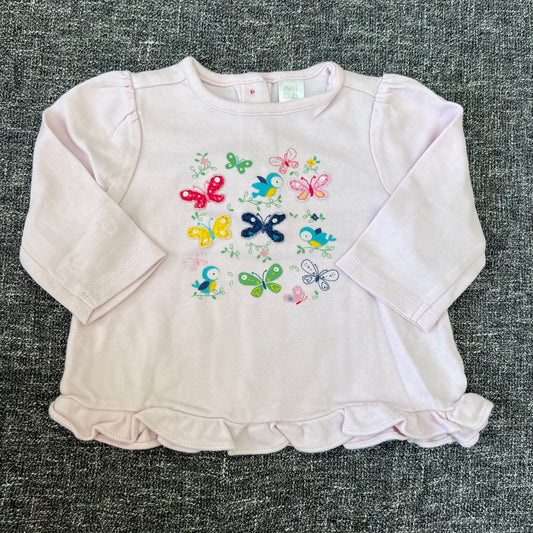 Girls 6-9 Month Pink Long Sleeved Top With Butterfly & Bird Motif