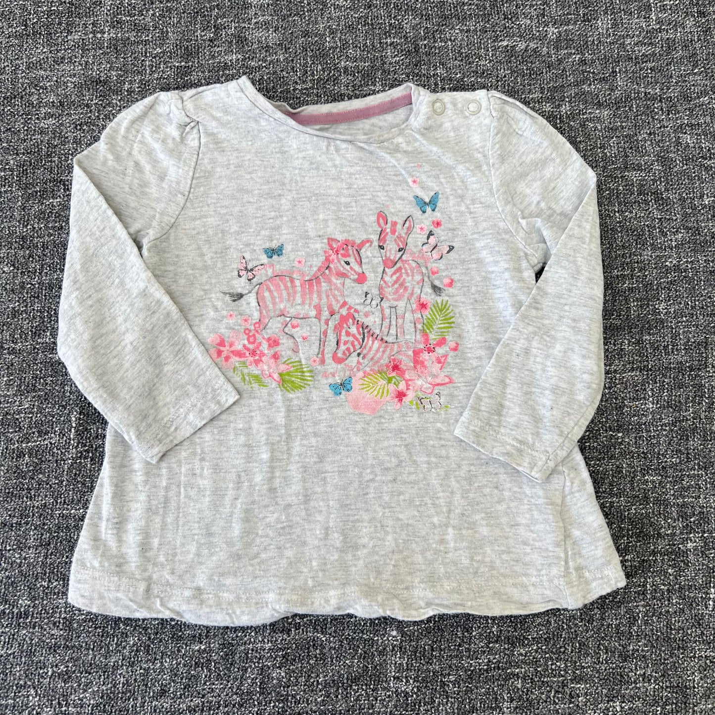 Girls 6-9 Month Grey Long Sleeved Top With Zebra Motif