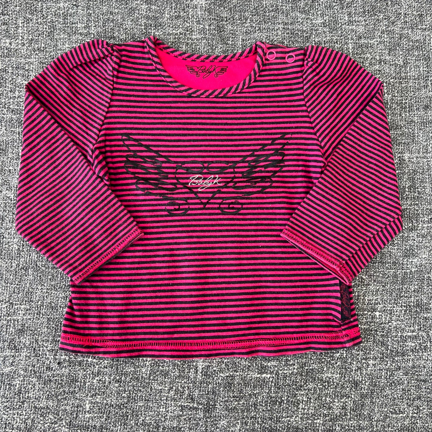 Girls 6-9 Month Pink & Black Striped "Klass" Long Sleeved Top