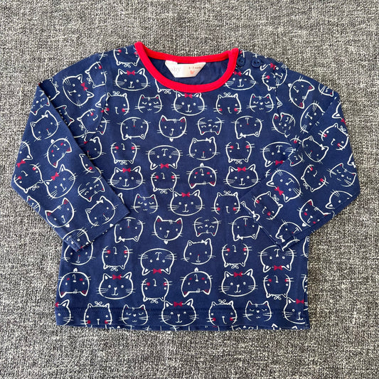 Girls 6-9 Month Blue Long Sleeved Cat Print Top