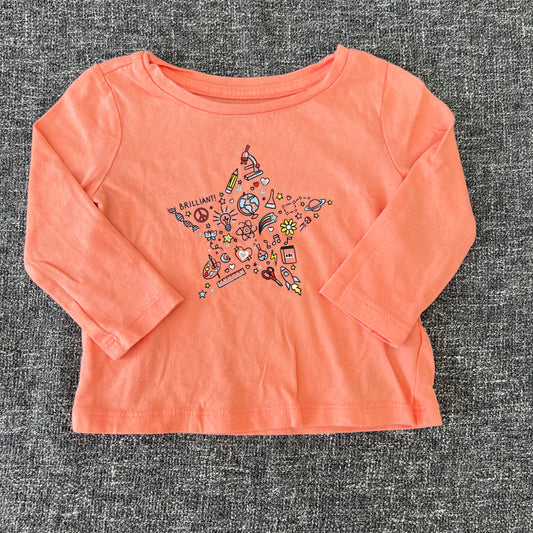 Girls 6-9 Month Orange Long Sleeved Top with Star Motif