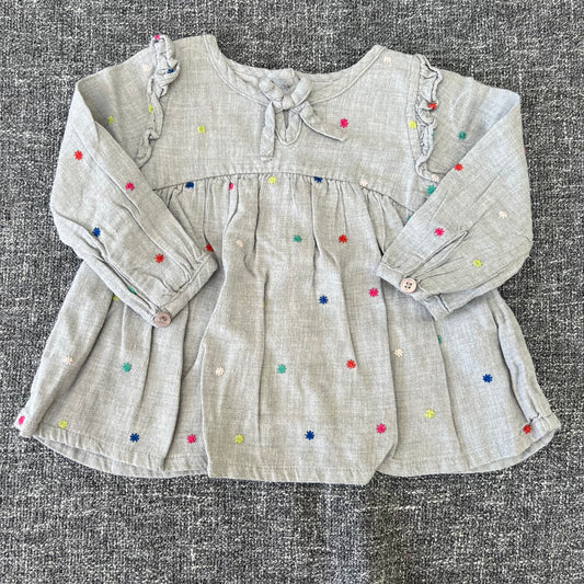 Girls 6-9 Month Grey Long Sleeved Top With Coloured Flowers