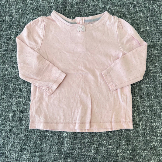 Girls 6-9 Month Pink Long Sleeved Top With Pink Glittery Spots