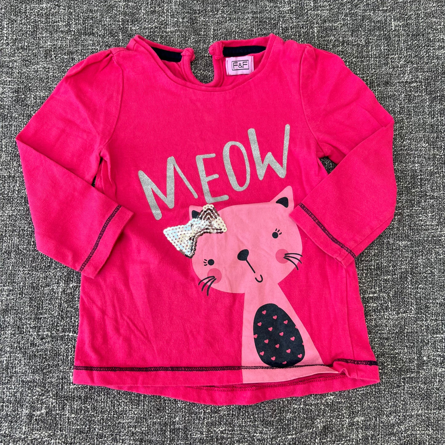 Girls 6-9 Month Pink "Meow" Cat Motif Long Sleeved Top