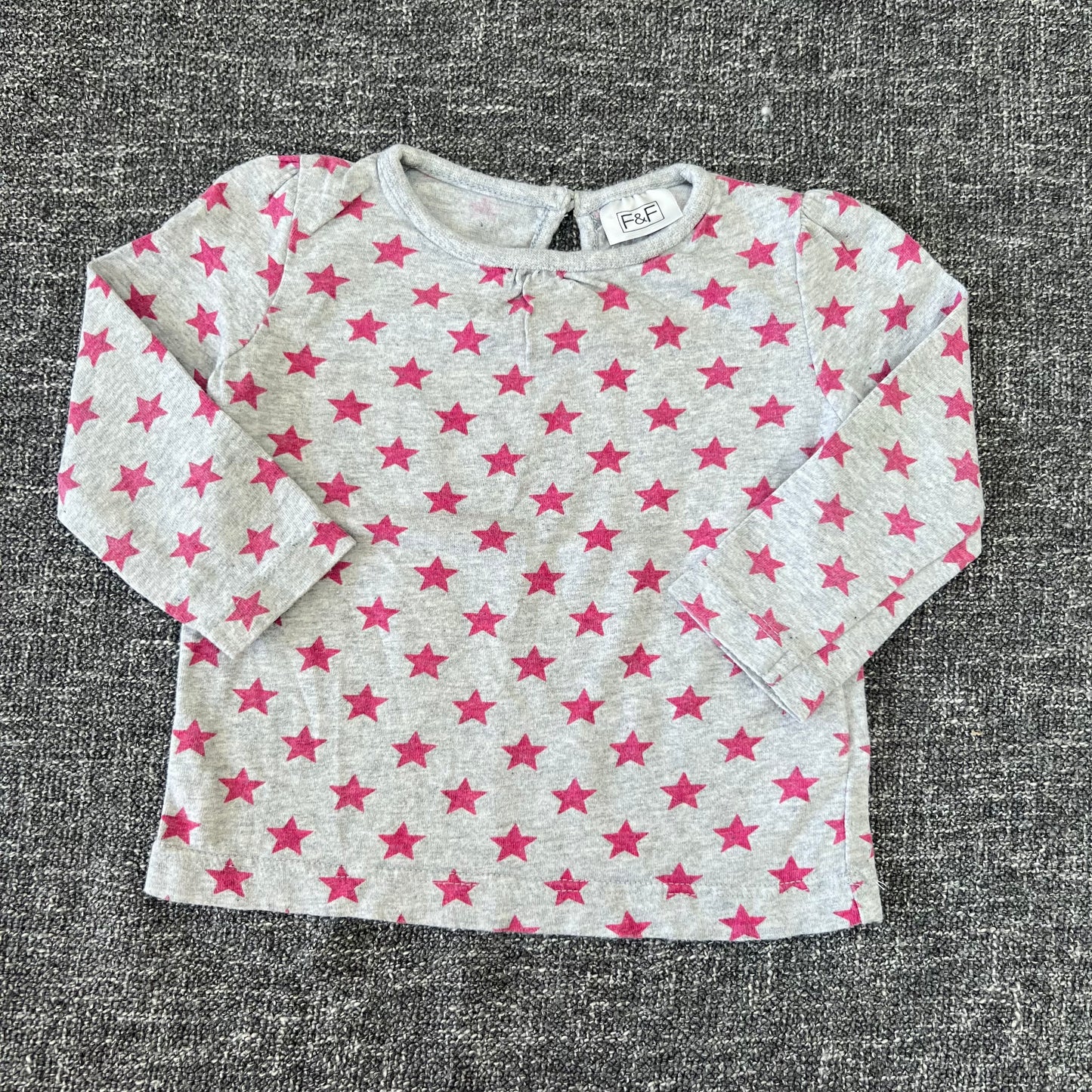 Girls 6-9 Month Grey Long Sleeved Top With Pink Star Print