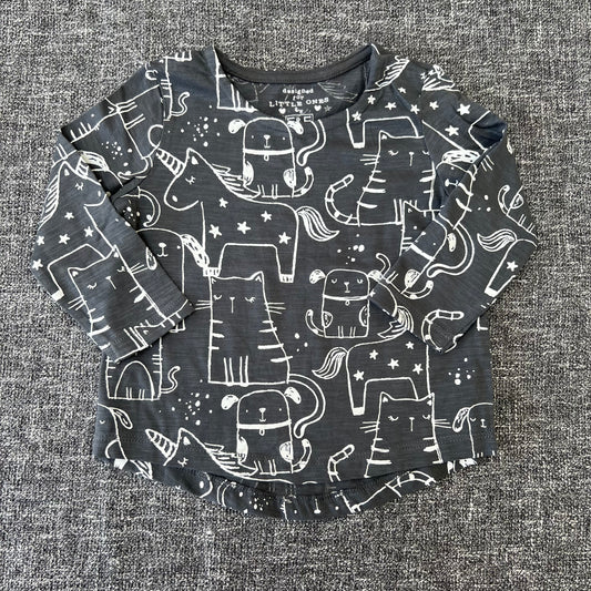 Girls 6-9 Month Grey Long Sleeved Top With Unicorn & Dog Print