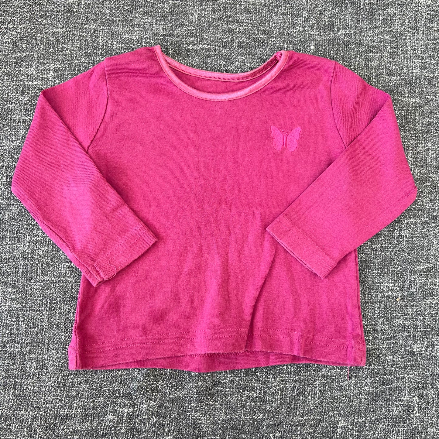 Girls 6-9 Month Plain Raspberry Pink Long Sleeved Top With Butterfly Motif