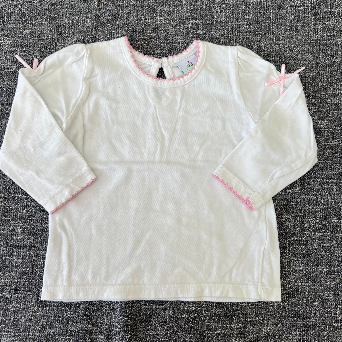 Girls 6-9 Month White Long Sleeved Top With Pink Bows