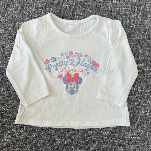 Girls 6-9 Month White Disney Minnie Mouse "Pretty As A Flower Minnie" Long Sleeved Top