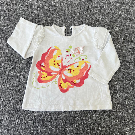 Girls 6-9 Month White Long Sleeved Top With Butterfly Motif