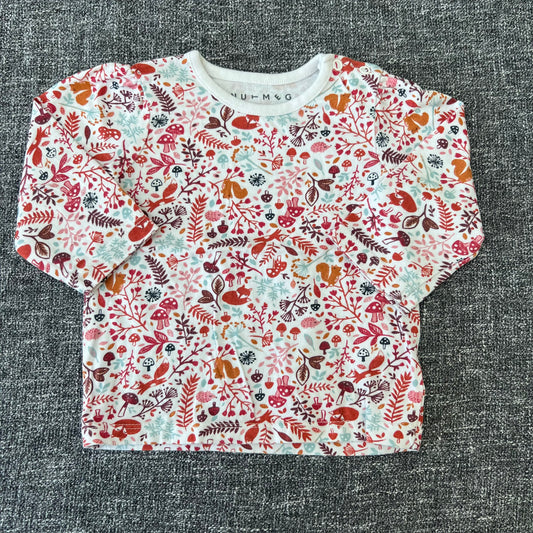 Girls 6-9 Month White Long Sleeved Top With Multicoloured Forrest & Animal Print